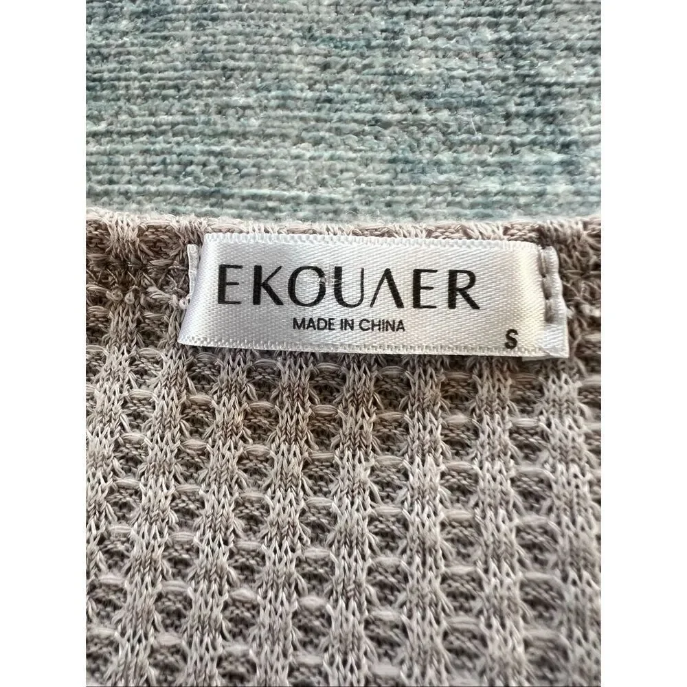 Ekouaer Mauve Beige Long Sleeve and Shorts Waffle Knit Pajamas Set Small